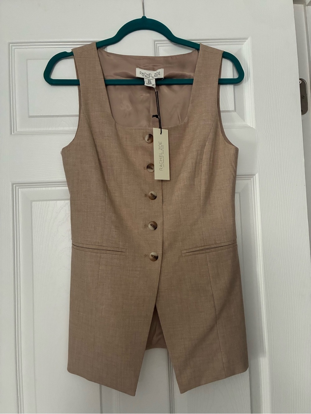 Rachel Zoe Taupe Sleeveless Linen-Blend Vest, size 6